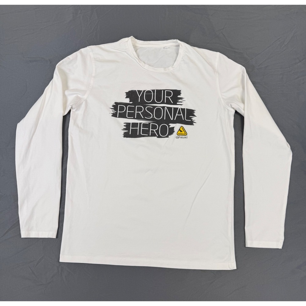 Intel Your Personal Hero Anti-Theft Tech‎ Promo White Long Sleeve Shirt Mens L